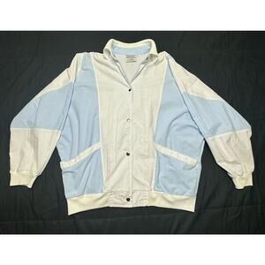 Vintage 80s YCC Yellow Cab Co Blue White Snap Front Collared Jacket - Size 18W